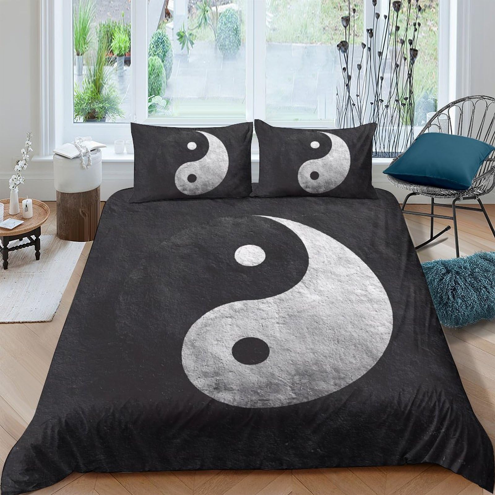 Ctjqhvkz Style-7 3D Printed Yin Yang Fitted Sheet Microfiber Black White Zen Art Bed Cover For Bedroom Guest Room Dorm Decor Mattress Protection Single（135X200cm）