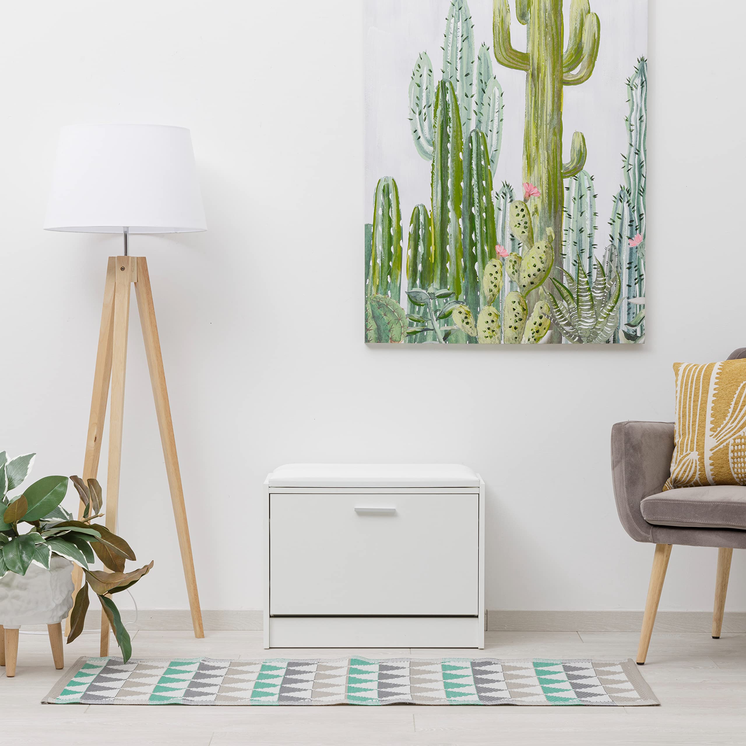 Baroni Home Scarpiera Salvaspazio Slim in Legno Melaminico da Ingresso. Cassapanca da ingresso Bianca da 6 paia con Anta a Ribalta e Doppia Profondità 30x63x45 cm