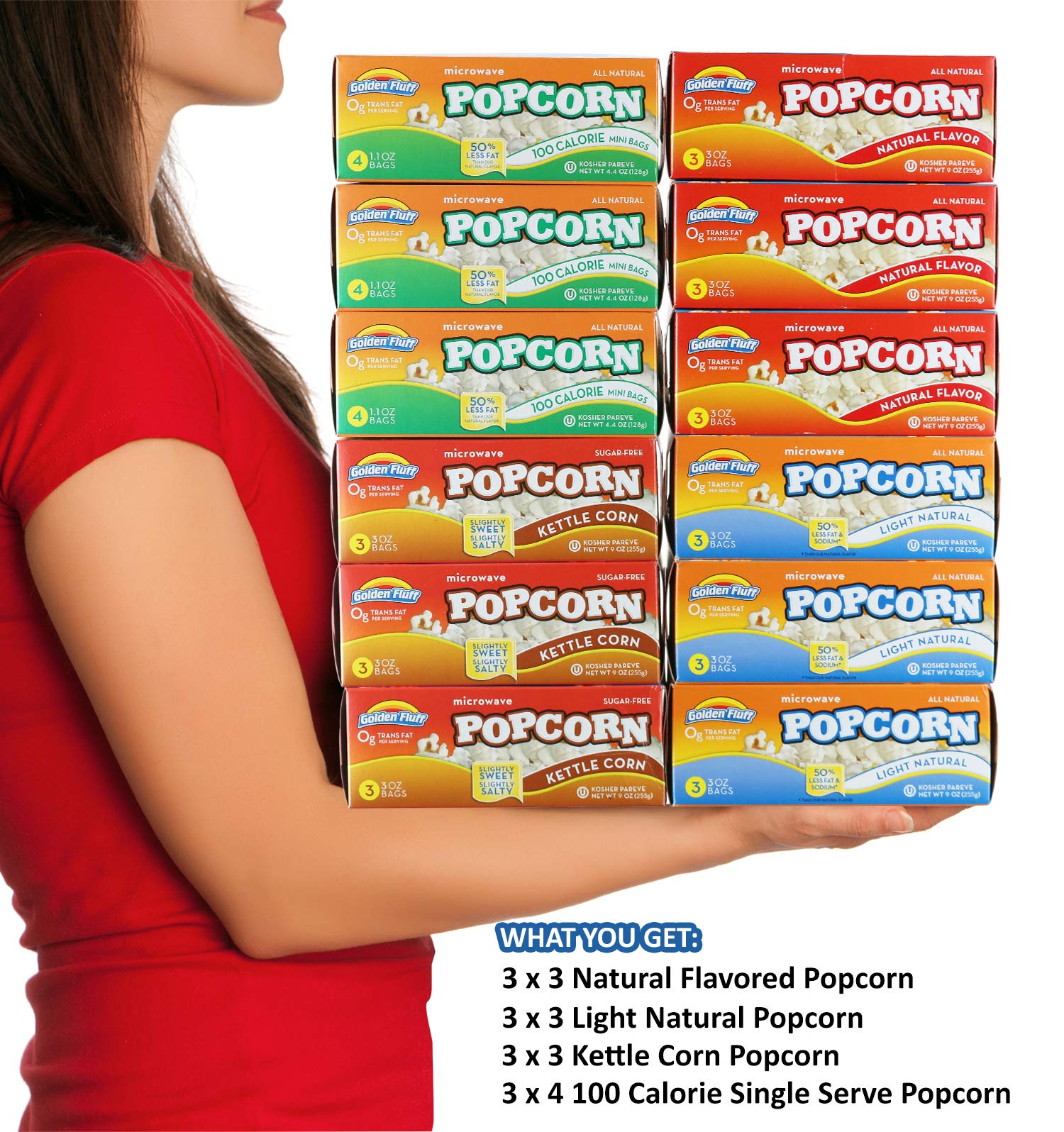 Microwave Popcorn Assortment | 4 Flavors/Varieties Of Microwaveable Popcorn, 3 Cartons Each | Gluten Free, Nut Free & Vegan Friendly