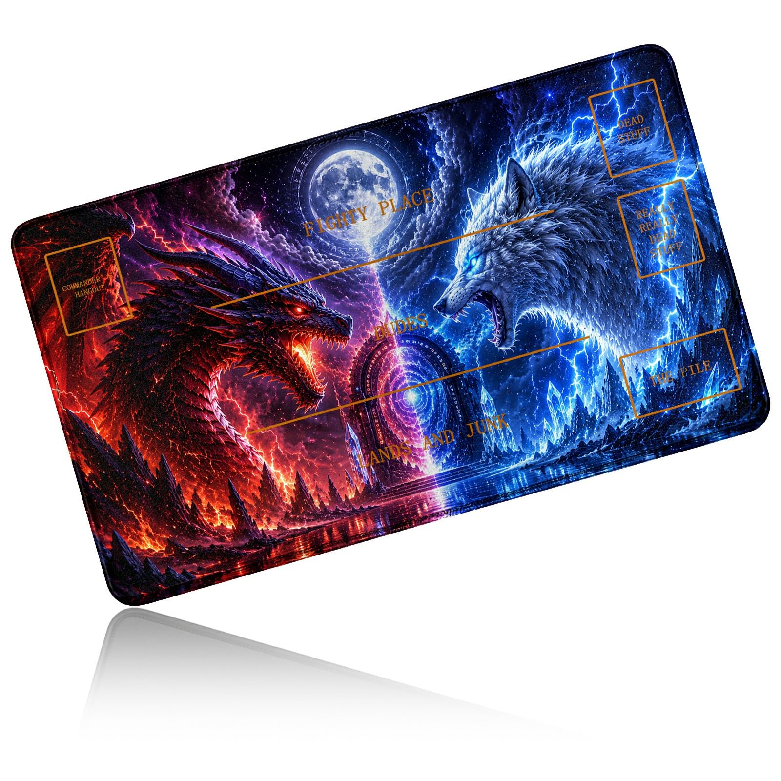 Dikoer for MTG/TCG Playmat w/Zones Commander Deck Gaming Mat, Dragon Wolf