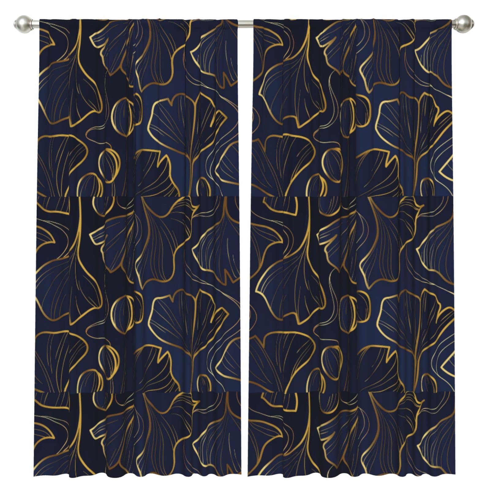InOmak Gradient Golden Linear With Ginkgo Biloba Leaves, 2 Panels Window Curtains 52 x 84 Inch Blackout Curtains for Living Room Bedroom