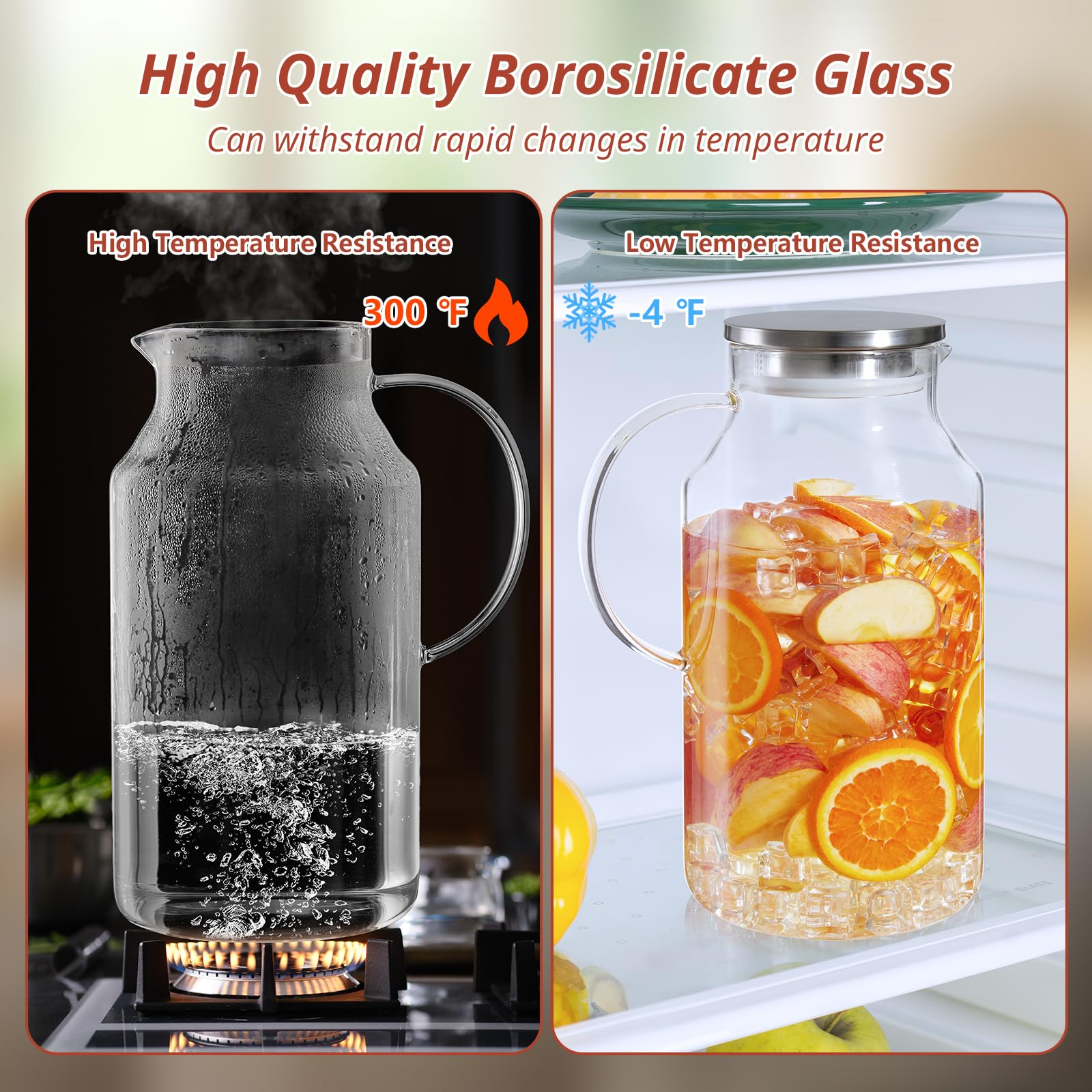 Jarra de vidrio de 1 galón con tapa y boquilla, jarra de agua de vidrio para refrigerador, jarra de vidrio para agua caliente/fría, jarra grande para té helado, café, jugo y bebidas caseras