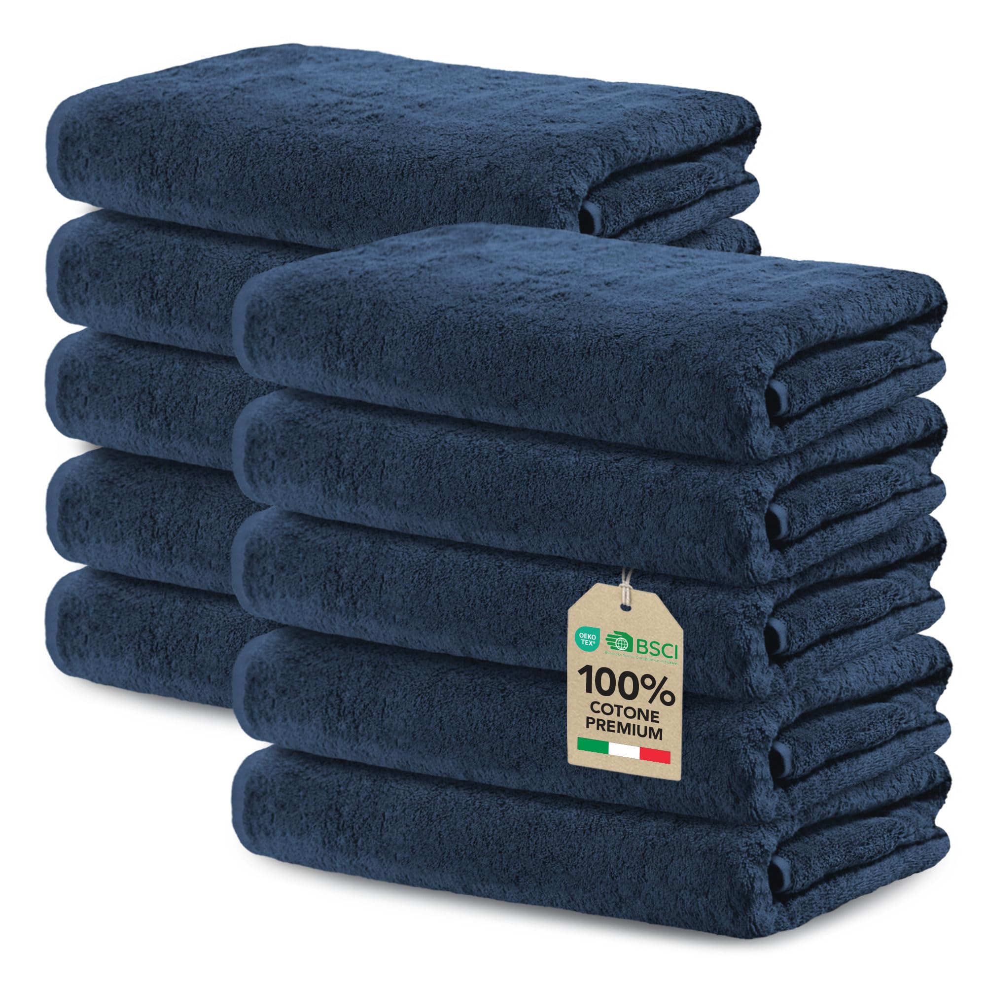 Ôhm Asciugamani 30x50 cm in Spugna di Cotone 500 g/m² Blu scuro – Asciugamani Bidet e Ospite Morbidi e Assorbenti – Asciugamani Bagno Piccoli 30x50 – OEKO TEX Set 10