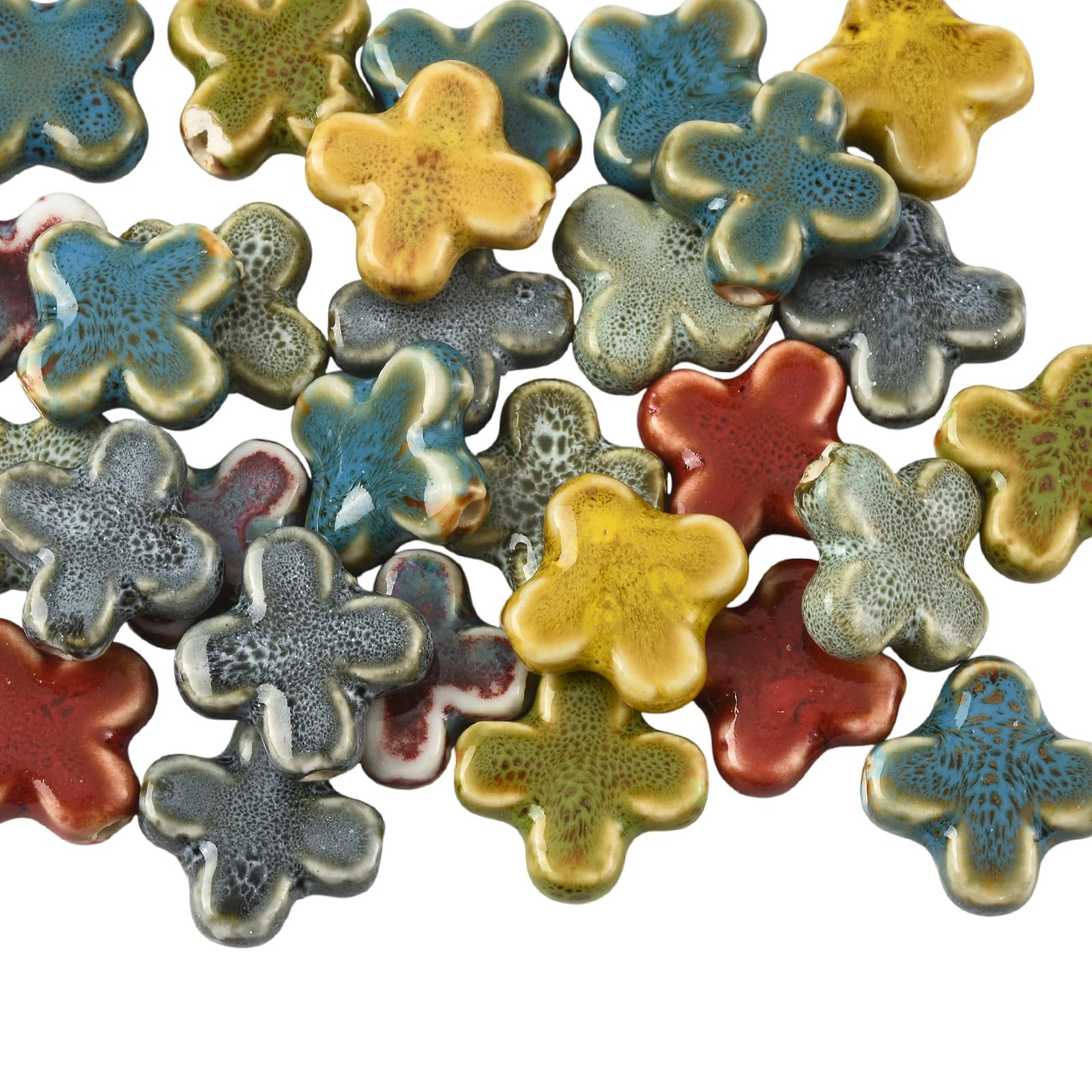 WEWAYSMILE 30Pcs Cross Ceramic Beads for Jewellery Making Handmade Porcelain Beads for Bracelets Mixed Color Ceramic Bead for Jewellery Making Earring Lanyard Necklace DIY Crafts