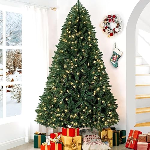 Miniatura 61 de Naomi Home Árbol de Navidad nórdico de 7.5 pies con luces, árbol de Navidad realista y encantador preiluminado con 1266 puntas de rama, 700 luces