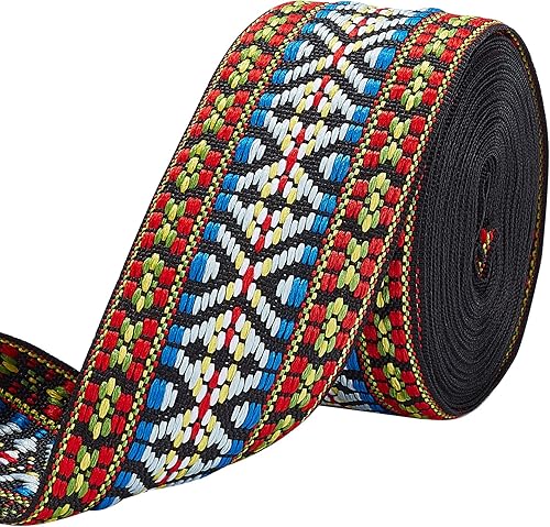 CRASPIRE Cinta jacquard de 11 yardas, 1.9 pulgadas, tela de encaje bordada, estilo vintage, estilo bohemio, de una sola cara, con flecos tejidos