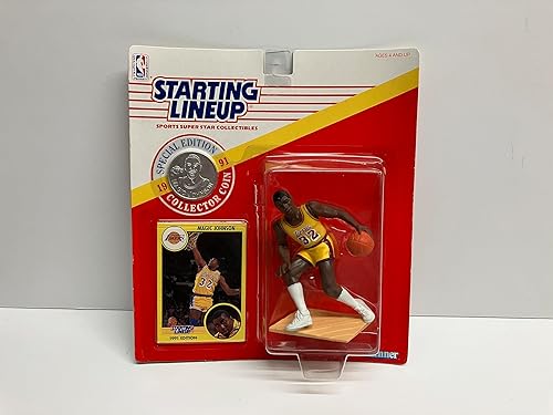 Miniatura 1 de Magic Johnson Los Angeles Lakers 1991 Starting Lineup Figure with Trading card and collectors coin