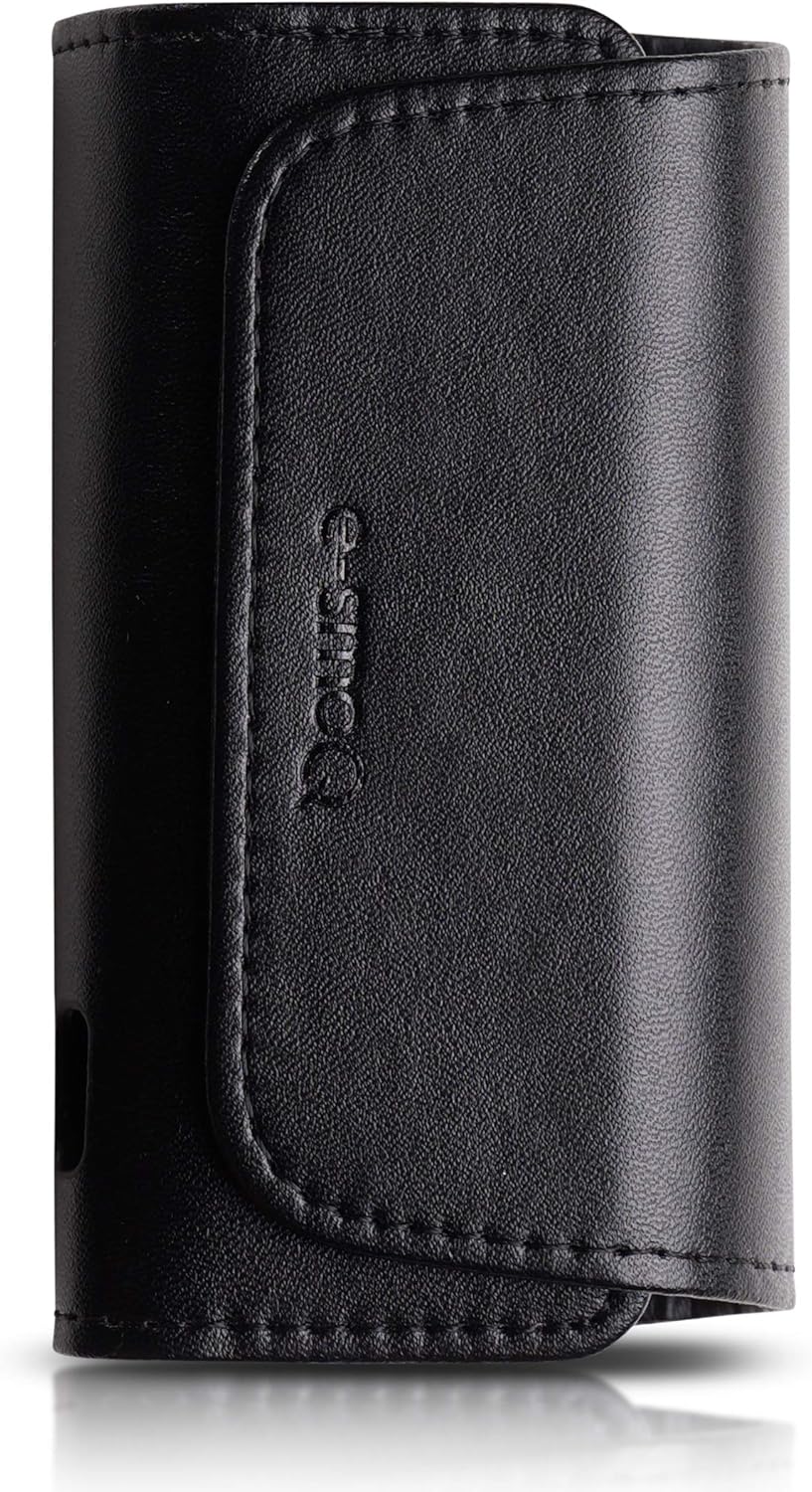 e-smoQ® Funda para IQOS 3/3 Duo Heets - Funda de piel con cierre - Accesorios para cigarrillo electrónico Starter Kit Charger, 07 Cuero Liso - Negro, 12x6x5cm,