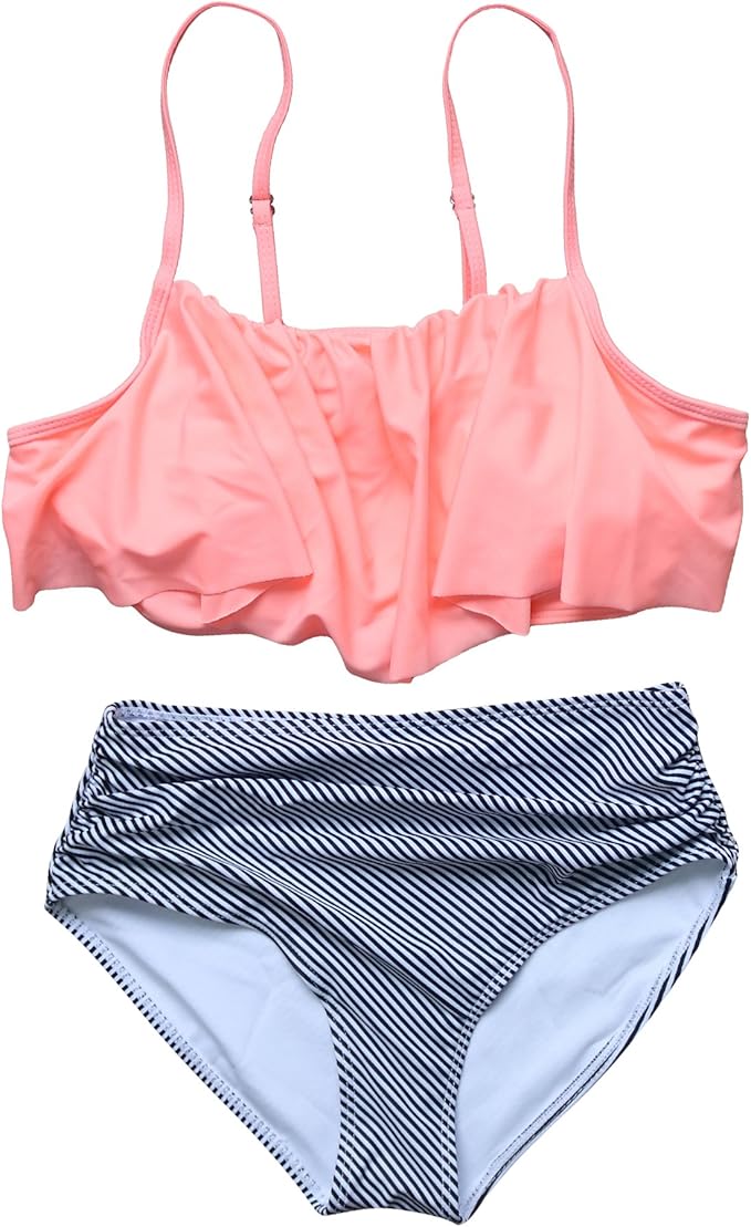 RUUHEE Women Off Shoulder Crop Top Swimsuits Ruffle Flounce