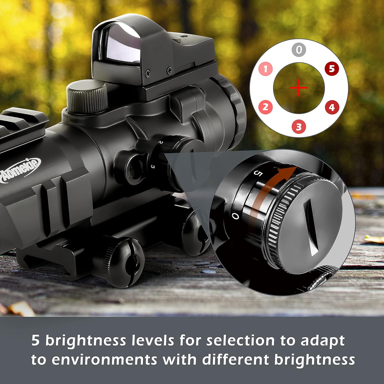 Aomekie 2-in-1 Combo Prism Rifle Scope 4X32 Compact Tactical Red & Green Dot Holographic with Adjustable Brightness