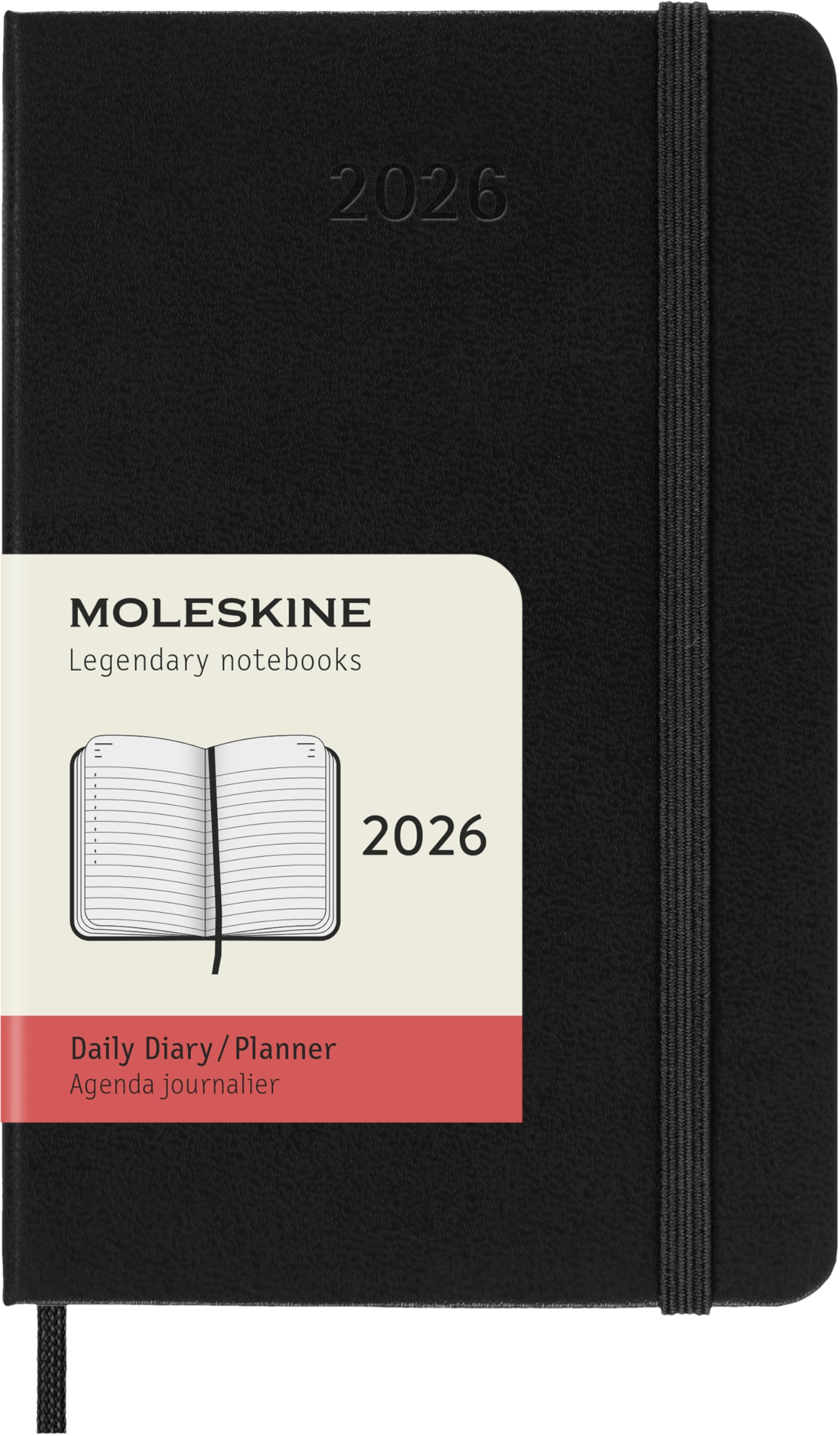 Agenda Moleskine Journalier 2026 - Format Pocket 9x14cm - Couverture Rigide Bleue - Fermeture élastique