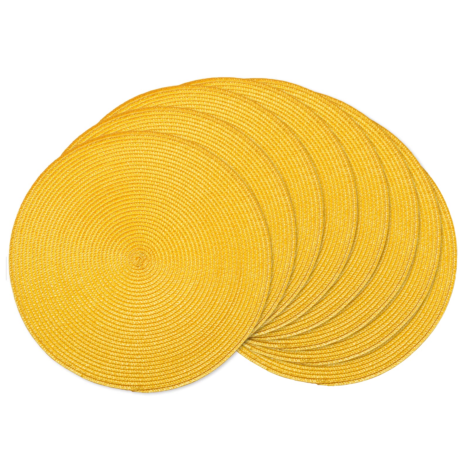 AHHFSMEI Round Placemats Set of 8 Heat Resistant Washable Non-Slip Woven Braided Table Mats for Dining Table Kitchen & Home Decor (Yellow,8) — image 1
