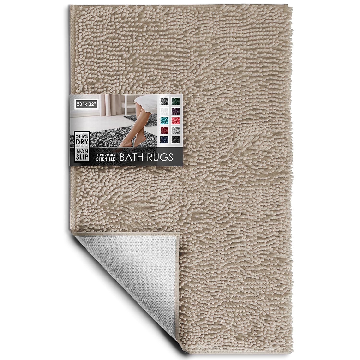 Hearth & Harbor Bathroom Rugs, Chenille Bath Mat - Machine Washable Bath Mats for Bathroom Non-Slip Backing Rubber, Quick Dry Bathroom Mat, Medium Hunter Green