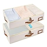 OrganiHaus Under Bed Storage Containers, Bedroom Storage and Organization Bins, Clothes Organizer for Closet with Clear Cover and Reinforced Handles - Set of 2 23.5x12.5x5 inches Off-White