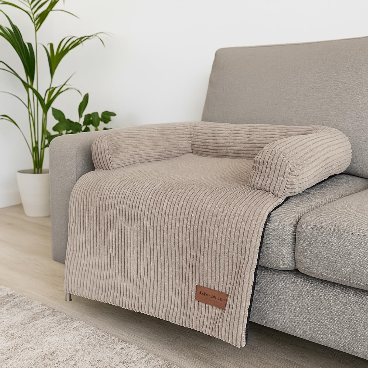 Original Hundedecke Sofa - Hundedecke Sofa - Hundekorb - Premium - Komplett abnehmbar - Rippenstoff - Mokka Taupe - 75x90 - Größe S