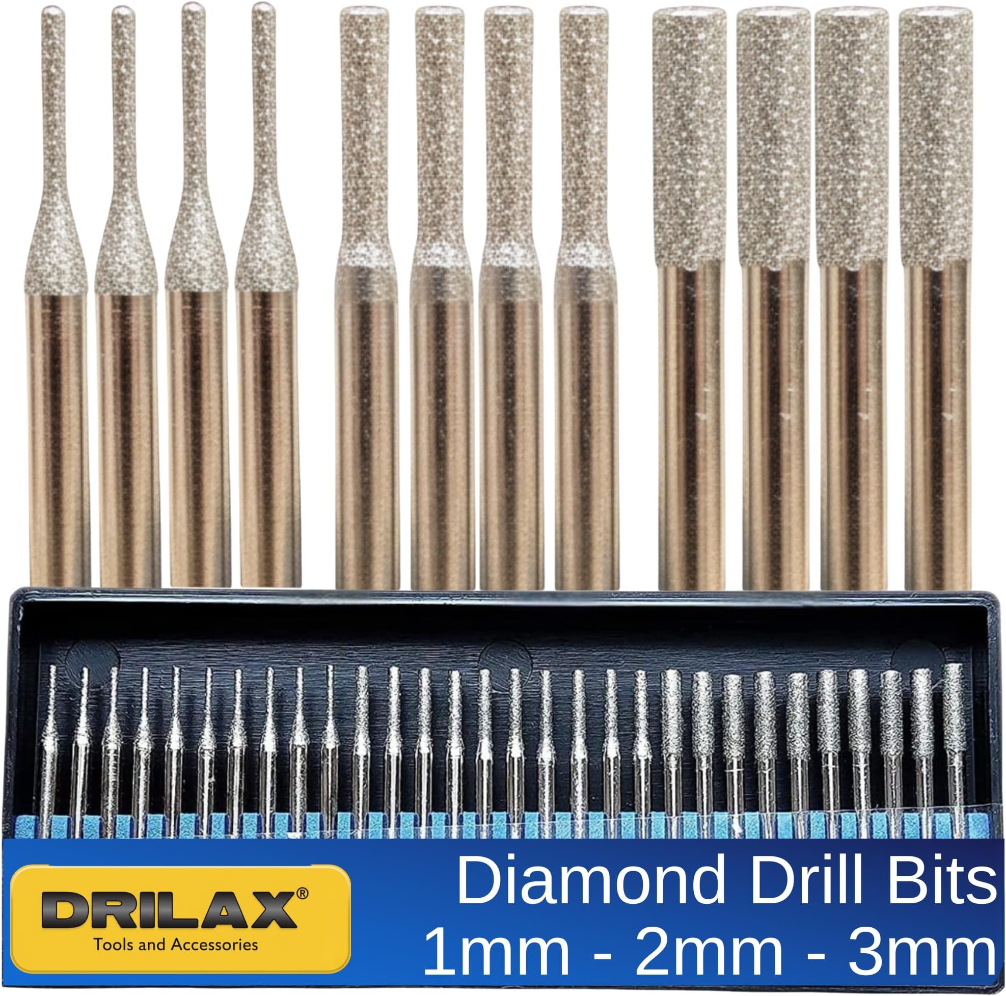 Diamond Drill Bits 1mm 2mm 3mm Set 30 pcs Jewelry Beach Sea Glass Shells Gem Stones Lapidary Standard Shank Compatible with Dremel Diamond Drill Bits for Glass