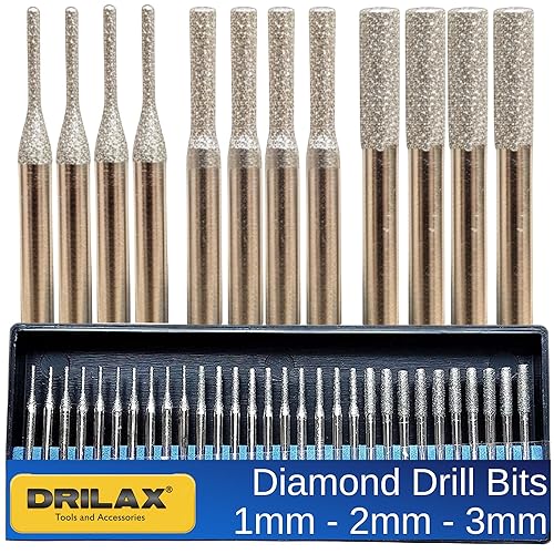Miniatura 12 de Drilax Dremel - Juego de 30 brocas de diamante de 0.118 in (1/8 pulgadas) compatibles con Dremel para fabricación de joyas, vidrio marino, conchas