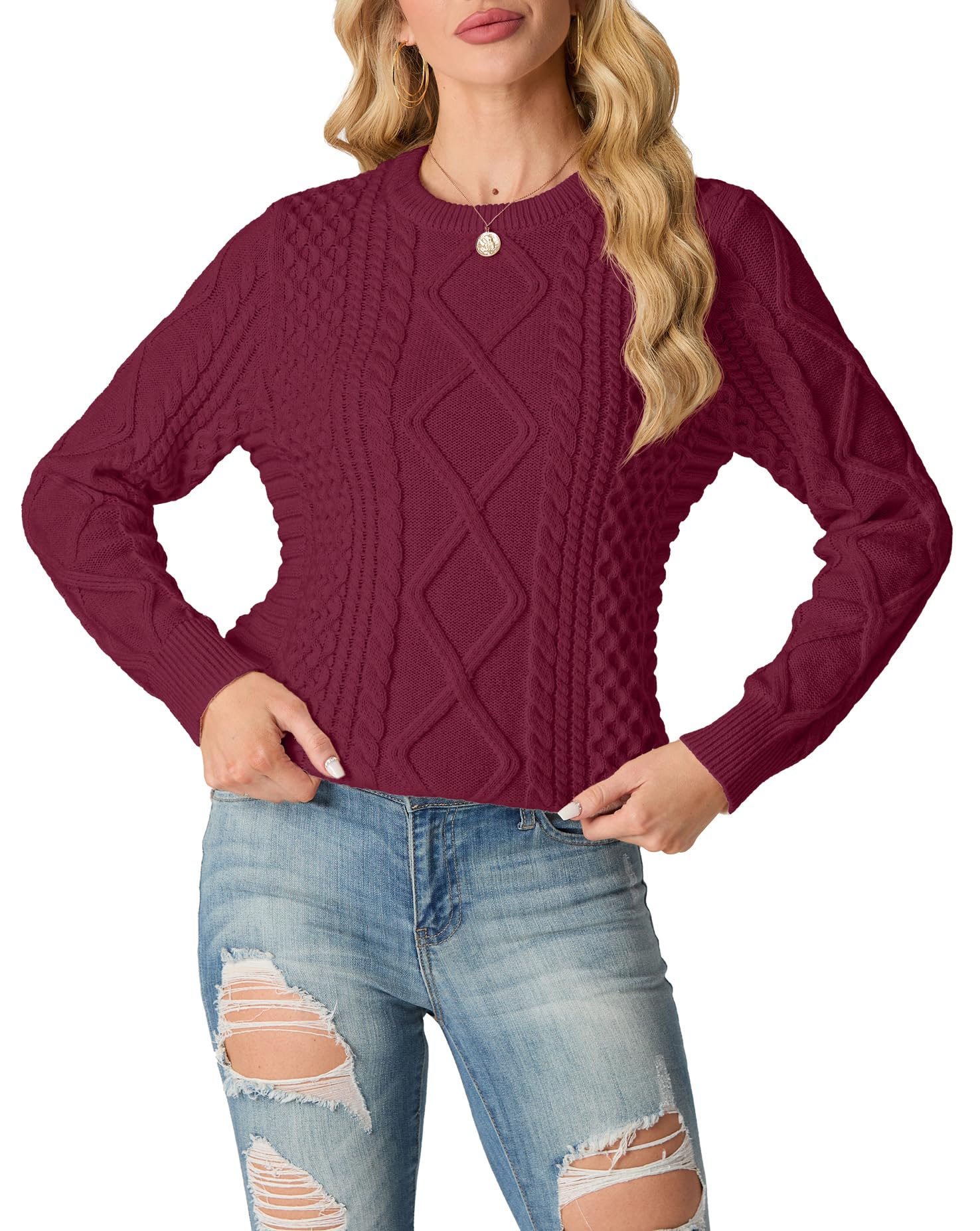 GRECERELLE Maglione da donna girocollo lavorato a maglia a trecce maglioni da donna maglioni da donna UK maglione a maniche lunghe pullover top