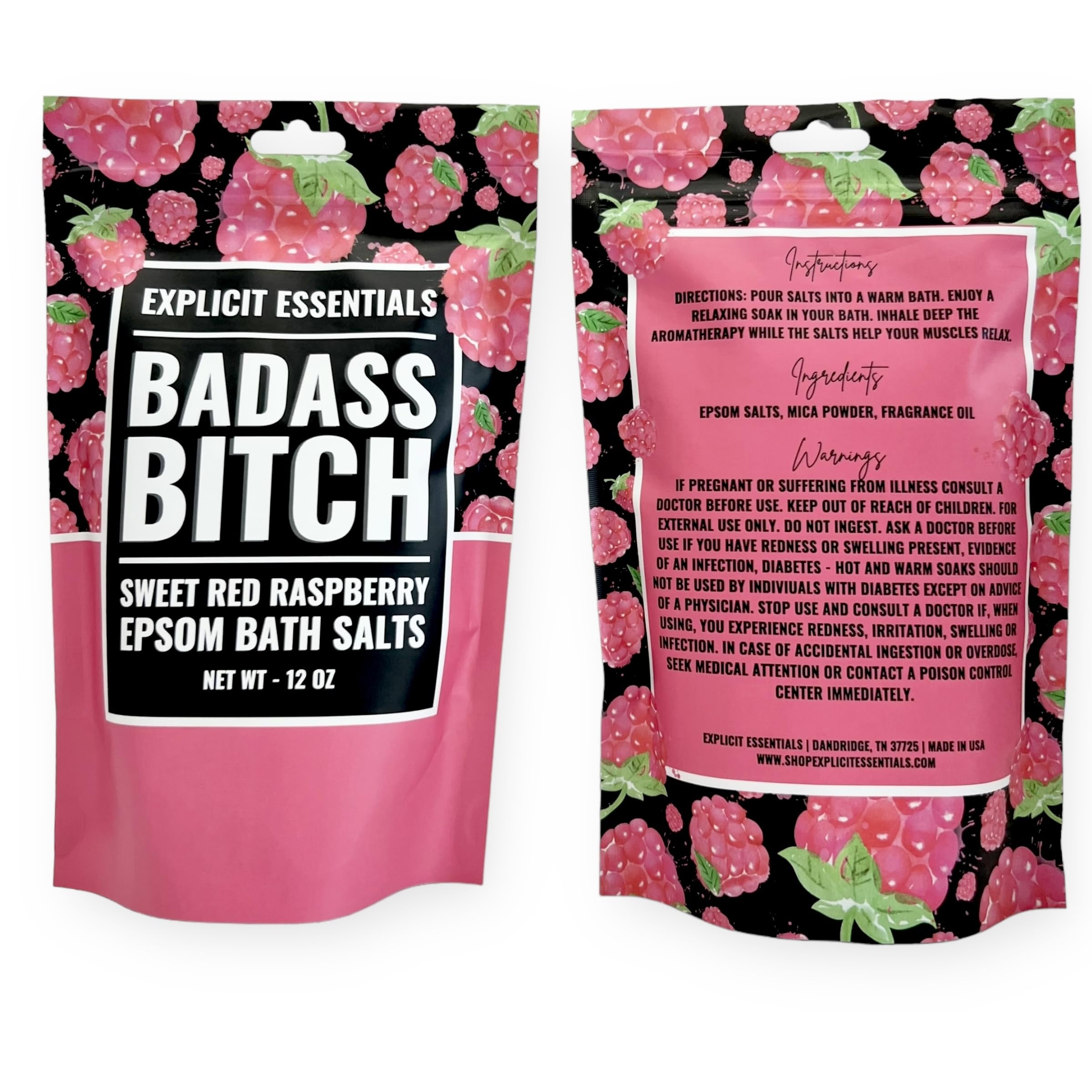 Explicit Essentials Bath Salts for Women, 12oz Raspberry Epsom Salts
