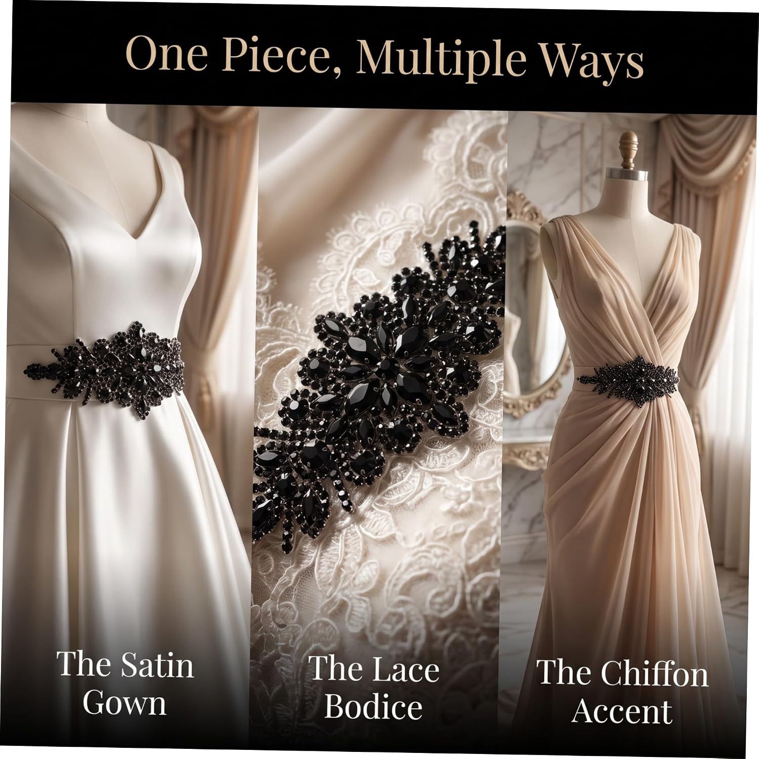 2pcs Floral Rhinestone Flower Applique for Wedding Dress Belt