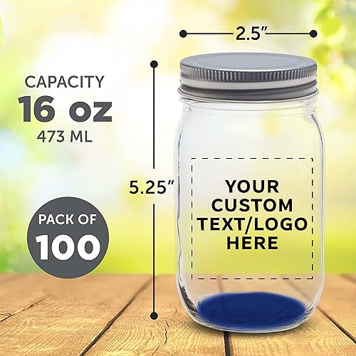 Miniatura 5 de Discount Promos Tarros Mason personalizados con tapas de 16 onzas. Juego de 100 unidades, paquete personalizado a granel  Tarros de vidrio para