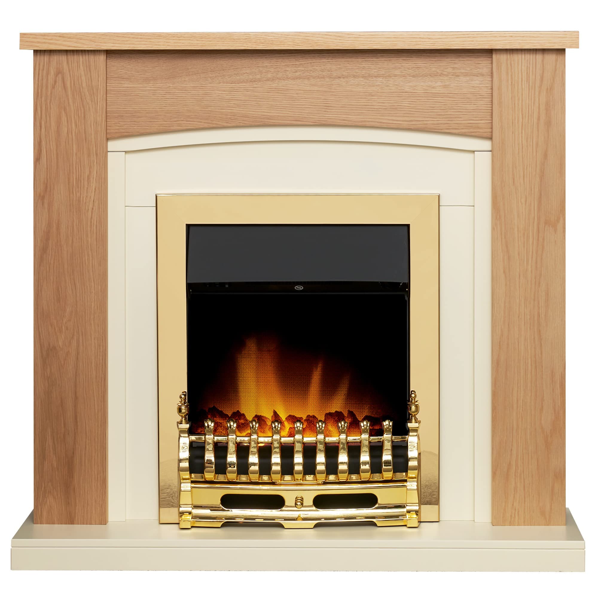 Adam Chilton Fireplace in Oak & Cream with Blenheim Electric Fire in Brass, 39 Inch