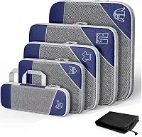 1 conjunto de cubos de embalagem de compressão para viagem expansível organizadores de embalagem,Organizador de Bagagem de Malha de mazenamento,6 peças (Azul-marinho)