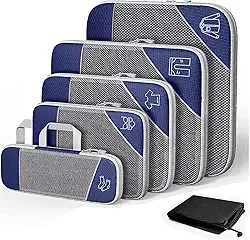1 conjunto de cubos de embalagem de compressão para viagem expansível organizadores de embalagem,Organizador de Bagagem de Malha de mazenamento,6 peças (Azul-marinho)