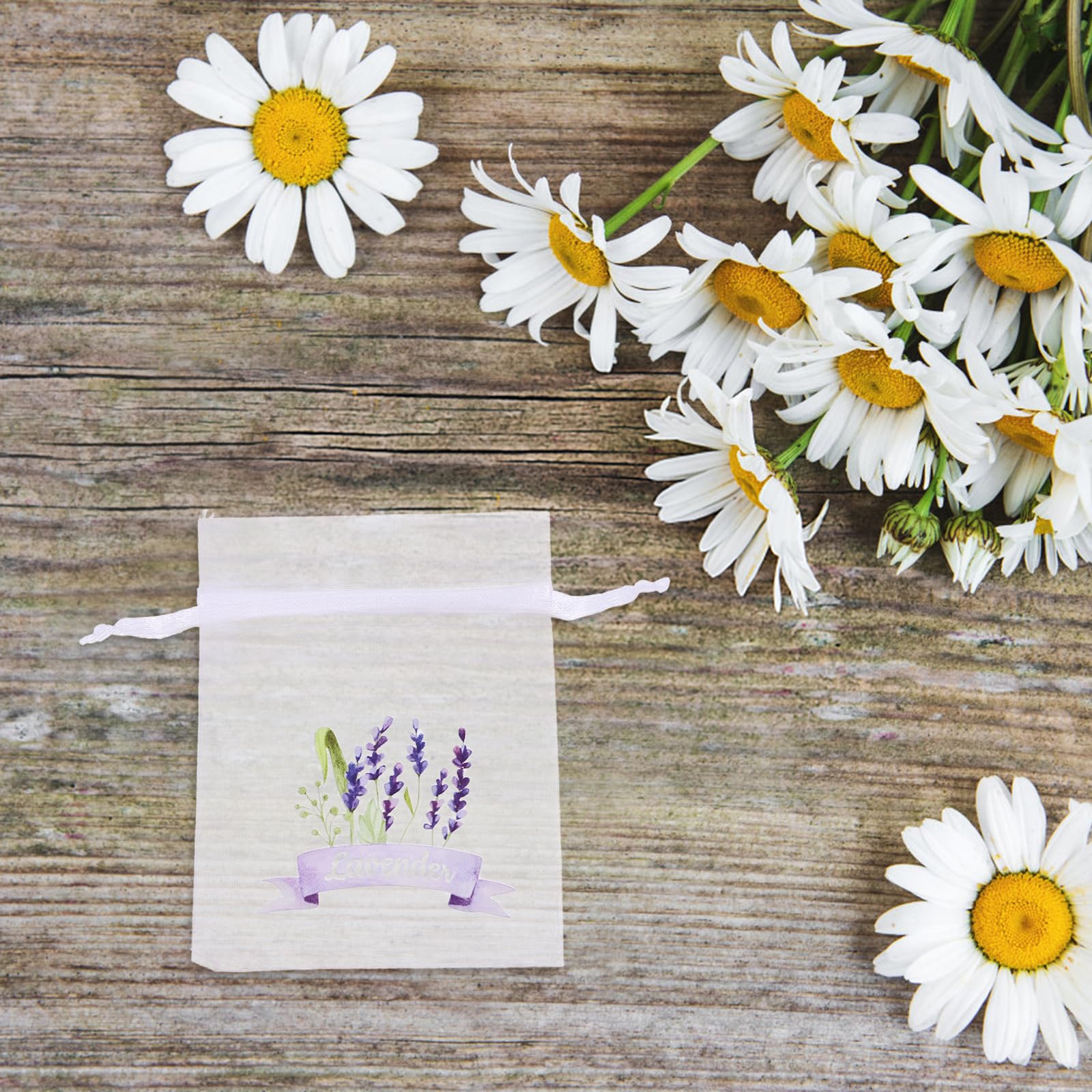 LOGOFUN 80PCS Lavender Sachet Drawstring Bags Lavender Organza Gauze Bags Empty Dried Lavender Sachet Pouches for Home Supplies - White