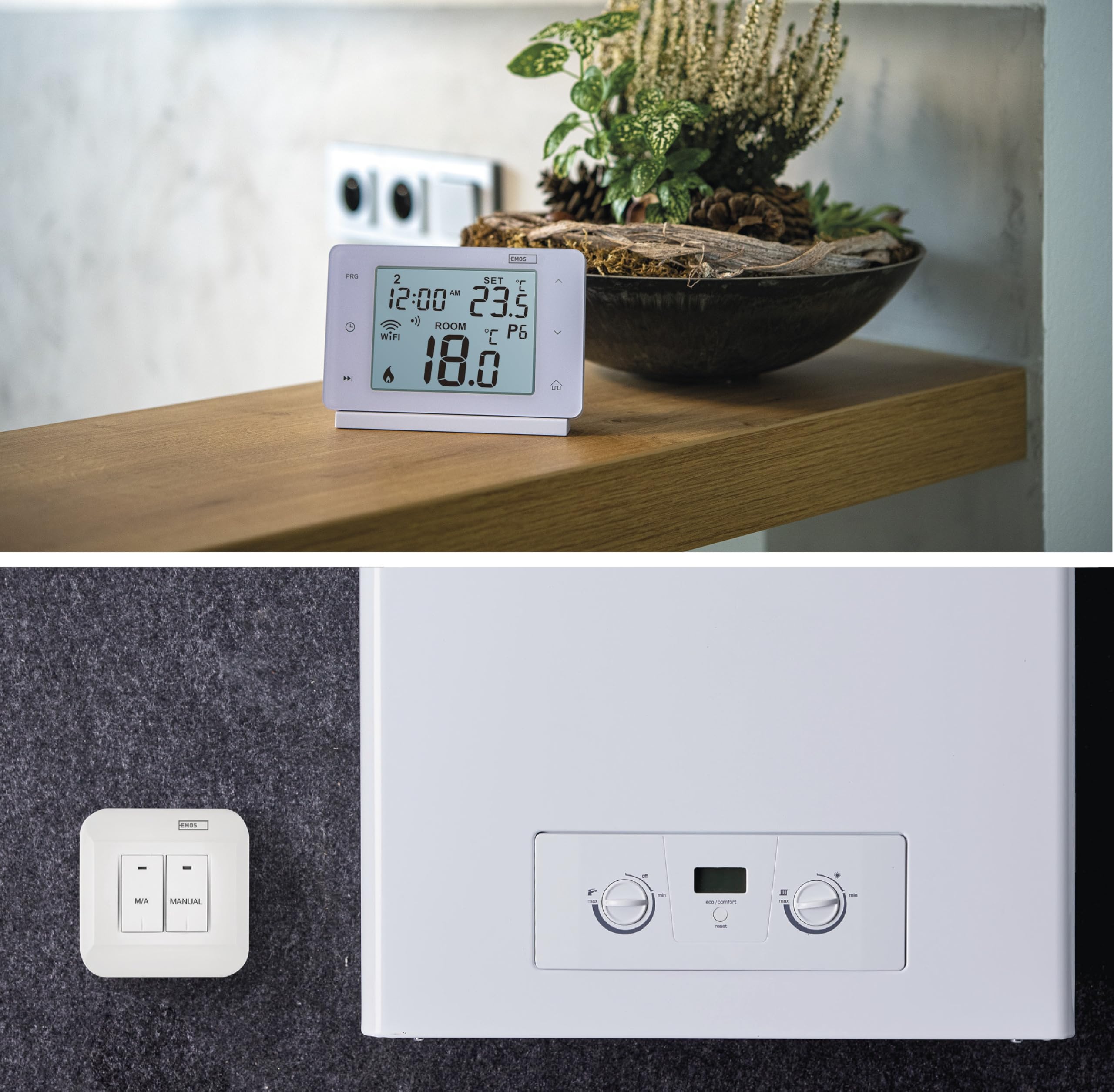 EMOS GoSmart - Termostato smart per la casa con app - WiFi - Termostato IP per riscaldamento/raffreddamento - a risparmio energetico - compatibile con Tuya, Google Assistant, Alexa - wireless - bianco