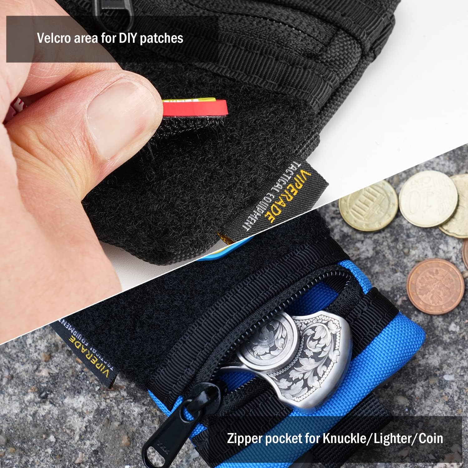 VIPERADE VE13 Mini Pocket Organizer, Nylon Pocket Tool Pouch with DIY Patch Area for Men, Pocket Organizer Storage for EDC Gears, EDC Coins Sheath, Small EDC Nylon Pouch for Mini EDC Gears - Image 4