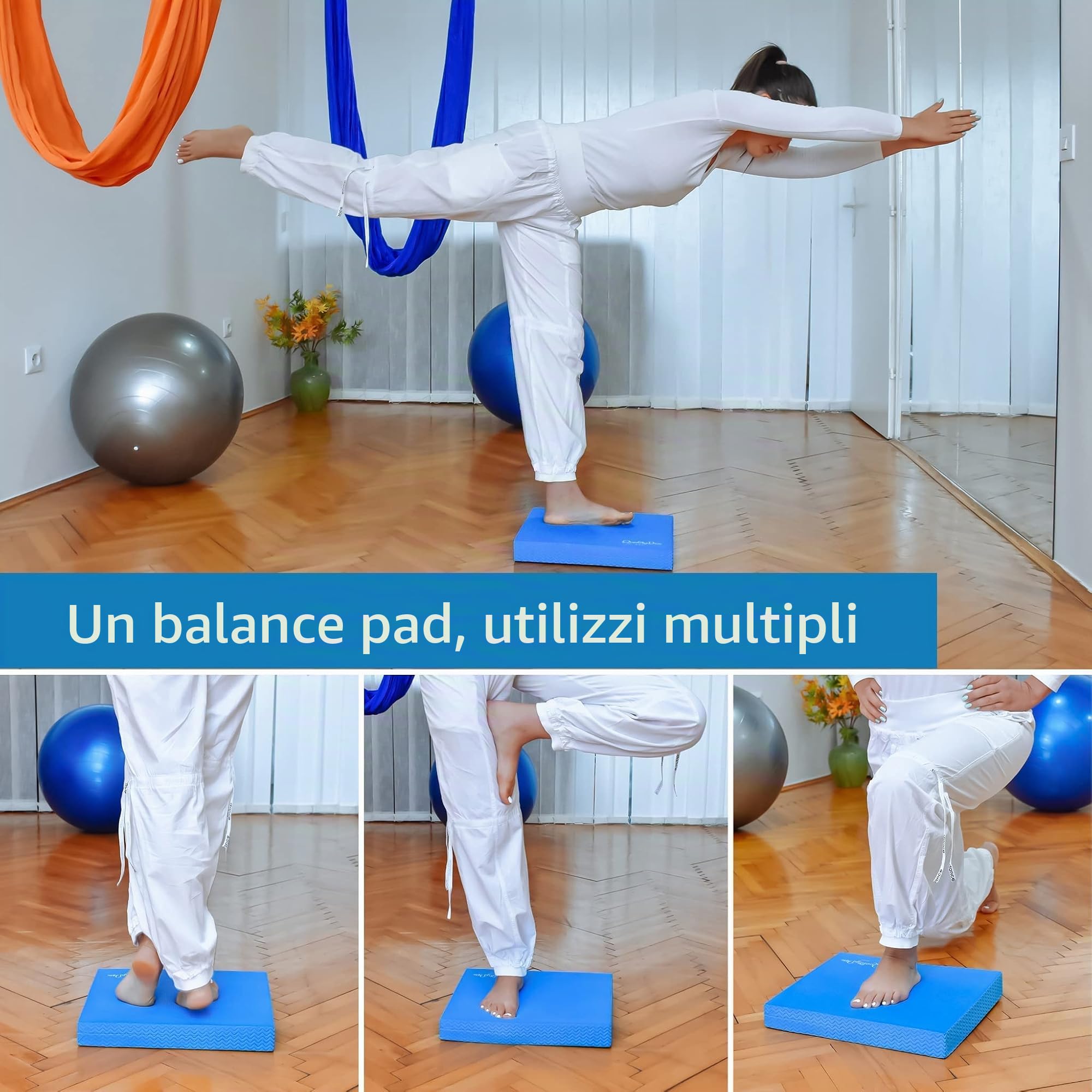 Quality Den Balance Pad - Cuscino per equilibrio in schiuma morbida antiscivolo, per stabilità e coordinazione, aiuta a rafforzare i muscoli profondi, con manuale di esercizi (lingua italiana non