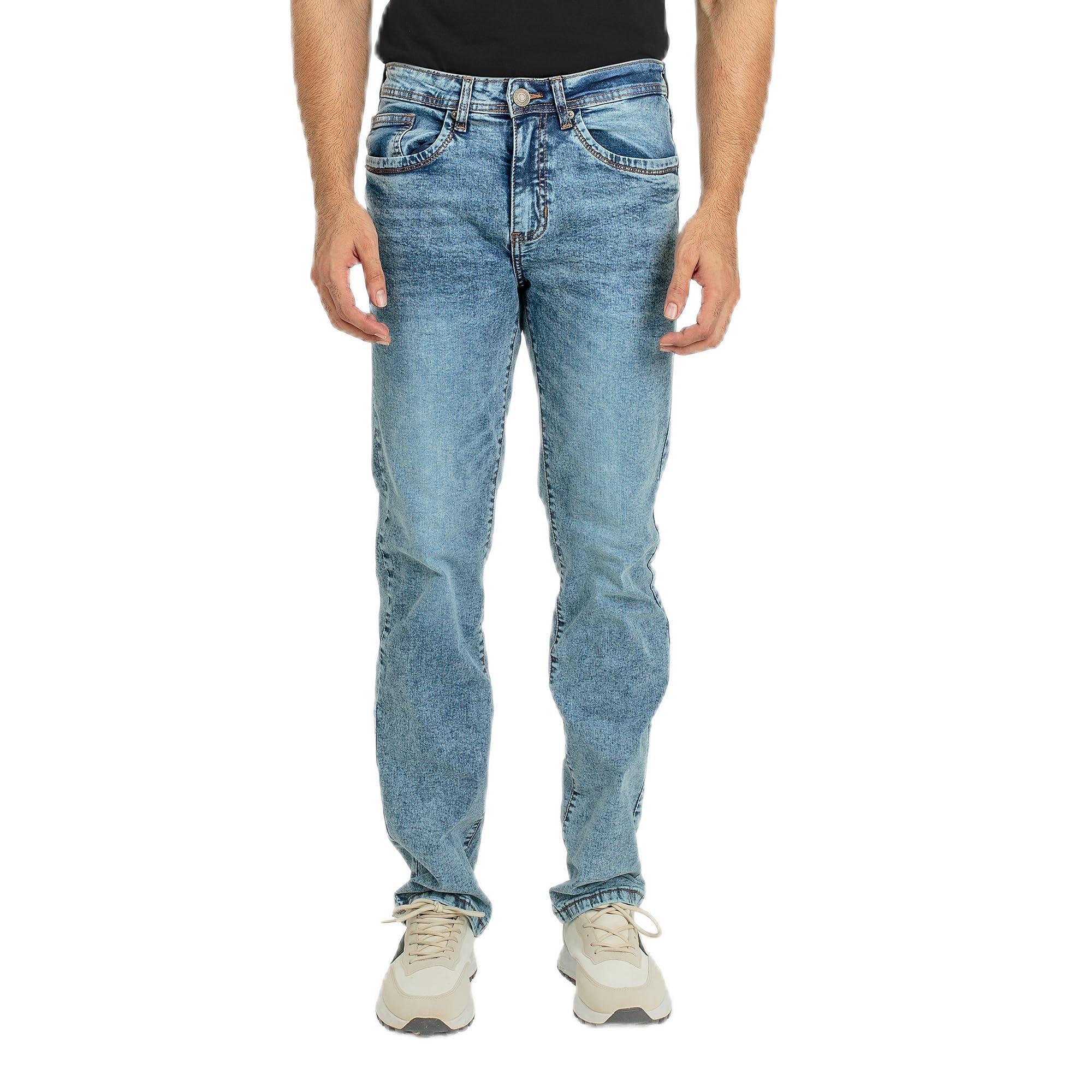 essentials men’s regular fit comfort flex waist jeans crafted with premium cotton stretch fabric