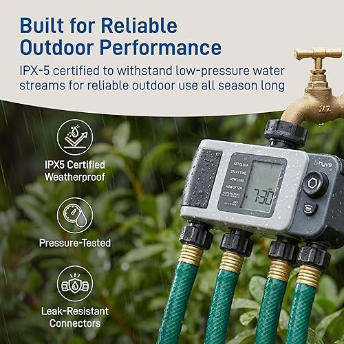 Miniatura 7 de Orbit 24639 B-hyve XD Temporizador de riego de manguera inteligente de 4 puertos con concentrador Wi-Fi