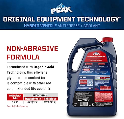 Miniatura 5 de PEAK OET Red 5050 Anticongelante prediluido y refrigerante para vehículos híbridos y enchufables, 1 galón.