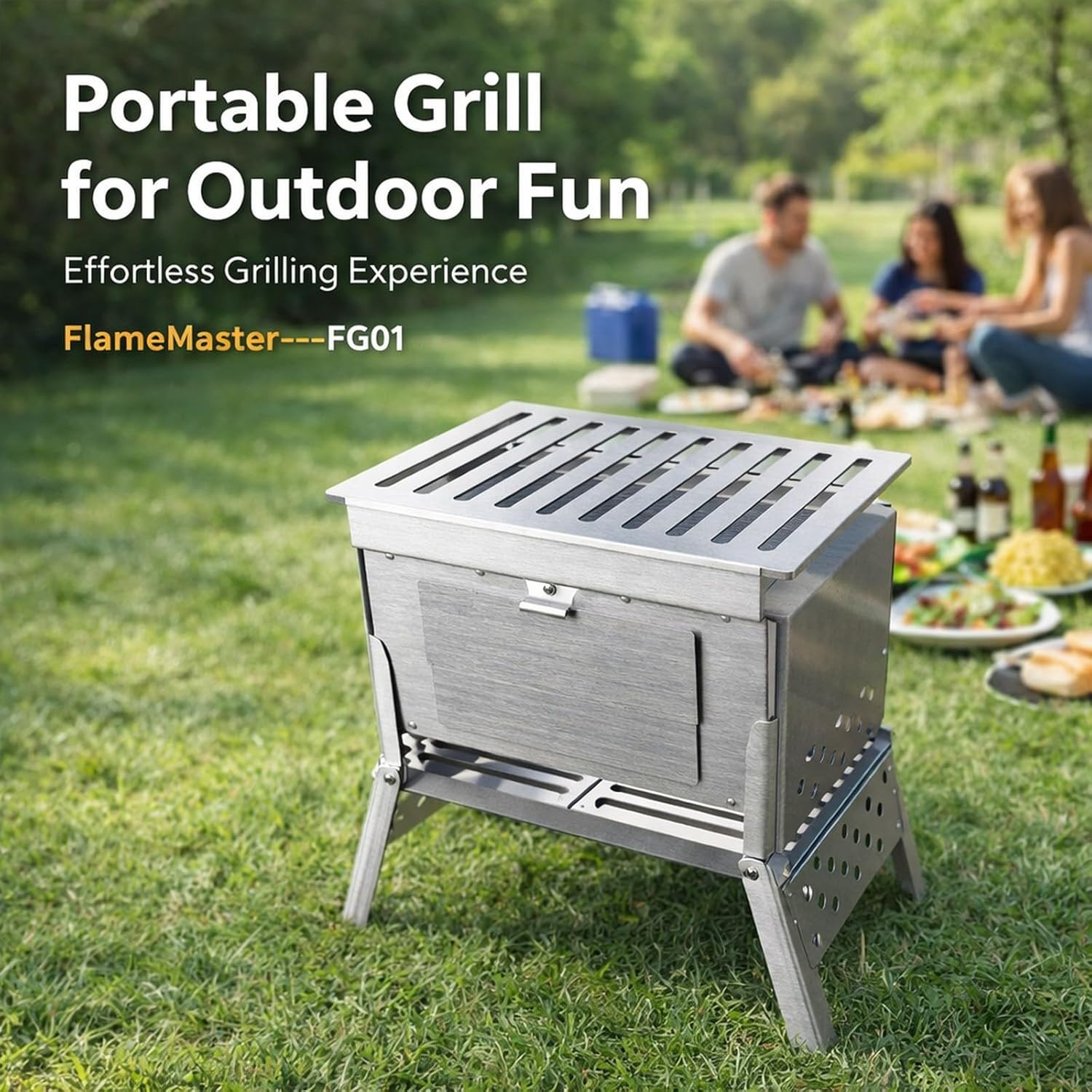 Foldable Flip BBQ Grill Stainless Steel Portable Detachable Charcoal Cooking Stove, Small Size, Lightweight - Easy Setup, Proof, Ideal for Outdoor Camping and Picnic