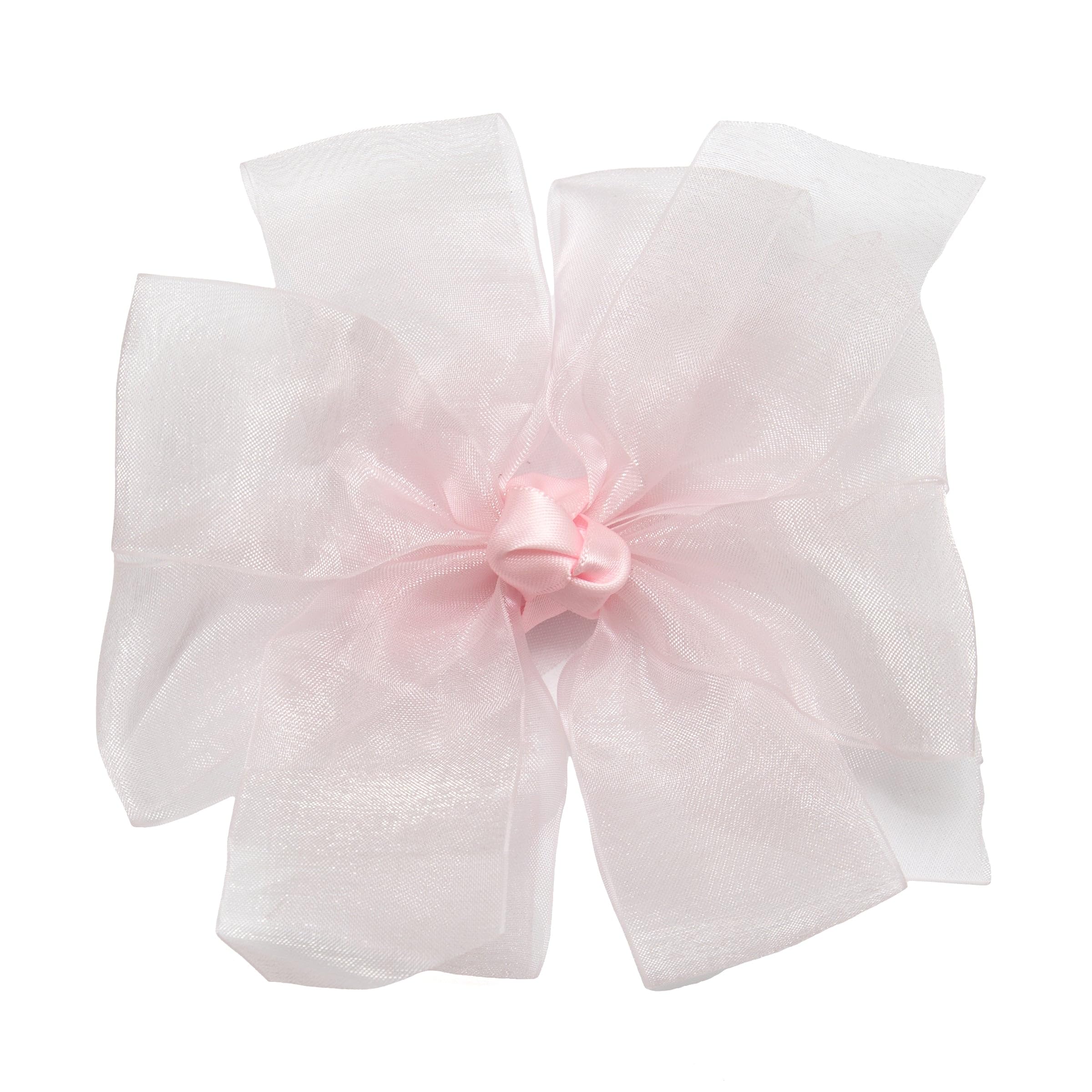 HAIRBOWS Girls' Double Organza Hair Bow with a Knot Wrap Center on a Clip, All Ages and Hair Types, 5 Inch Bow, Light Pink