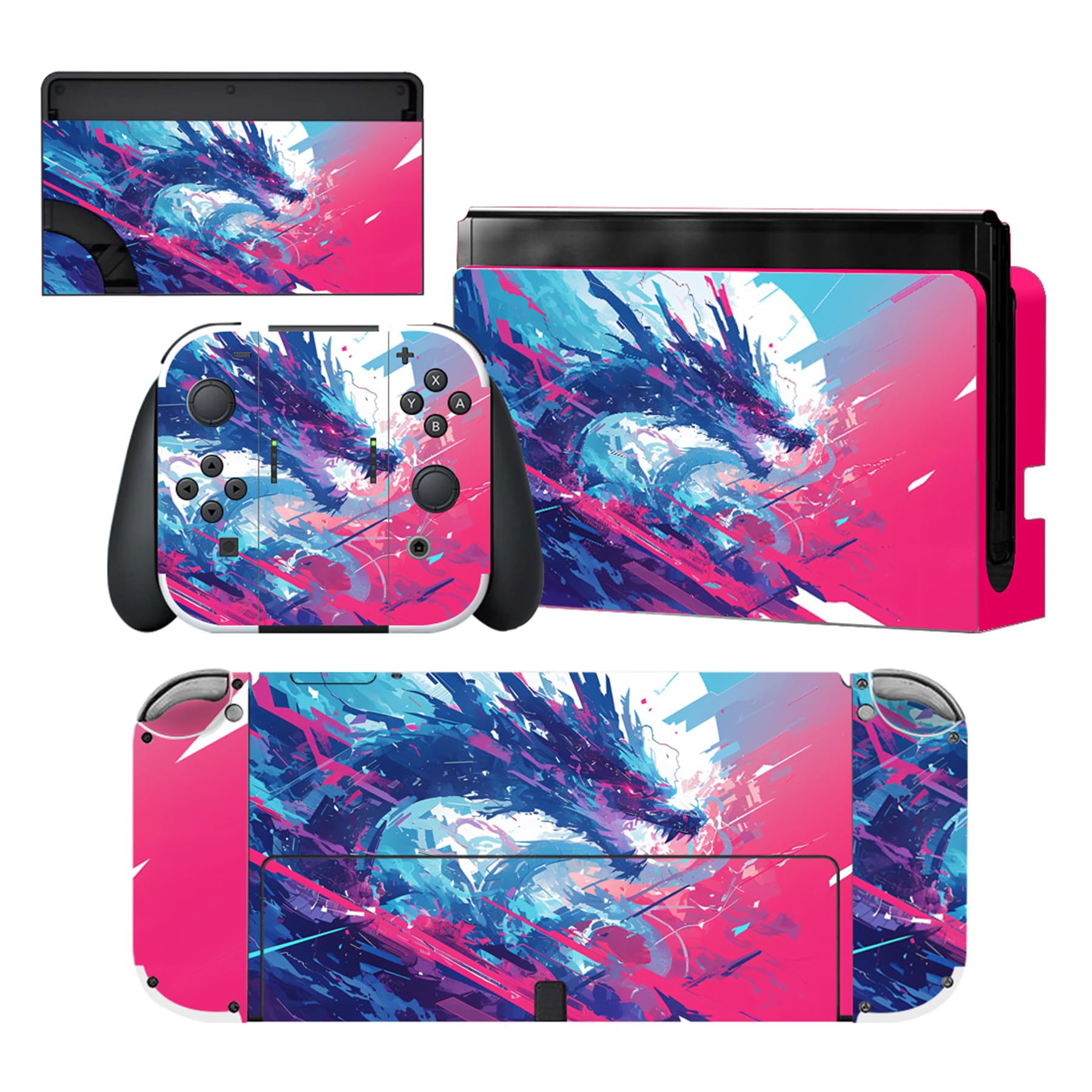 PlayVital Pegatina Protectora Completa para Nintendo Switch OLED - Calcomanías Decorativas para Joy-con y Consola, Skin Stickers Adhesivos (Azul Nebula) — view 35