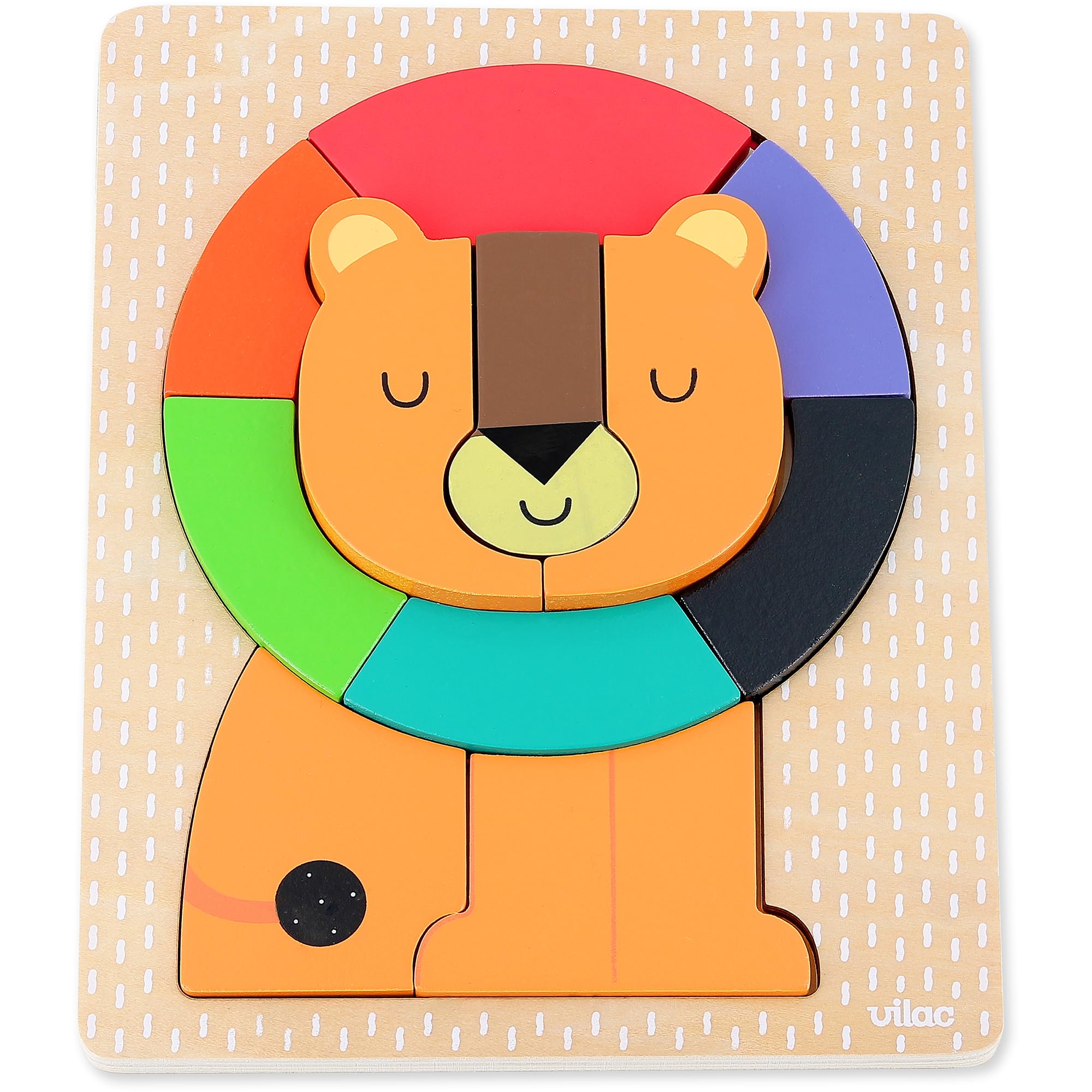 Vilac Wooden Animal Shape Puzzle, Montessori Game, 2+ Years, Lion Theme Illustrated by Graphic Designer Andy Westface