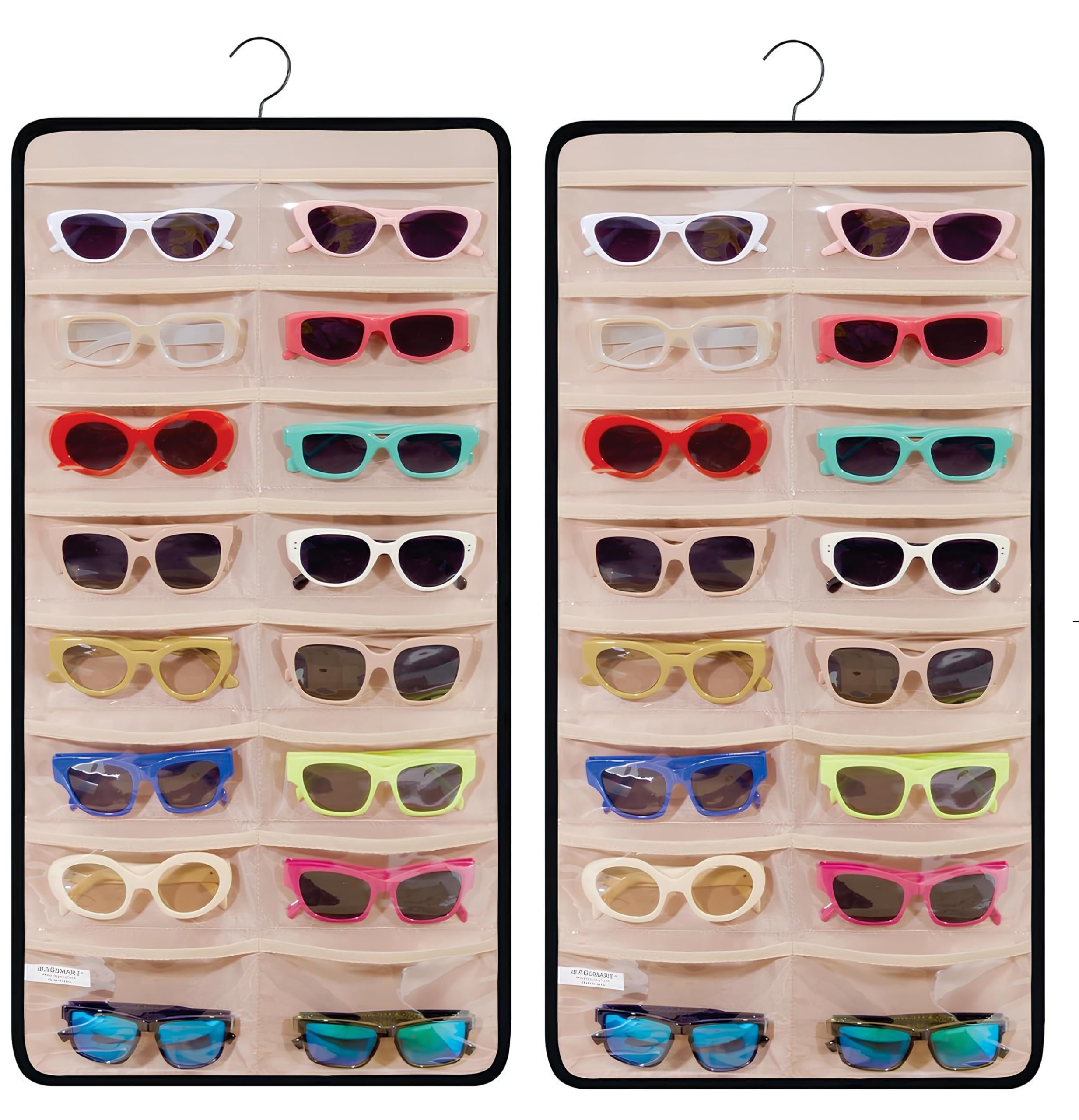 ASFUN Sunglasses Organizer Storage Hanging Dust Proof Sunglasses Storage Case Wall Mounted, Travel Dual Sided Glasses Case Multiple Pairs, Eyeglasses Holder with 24 Clear Slots
