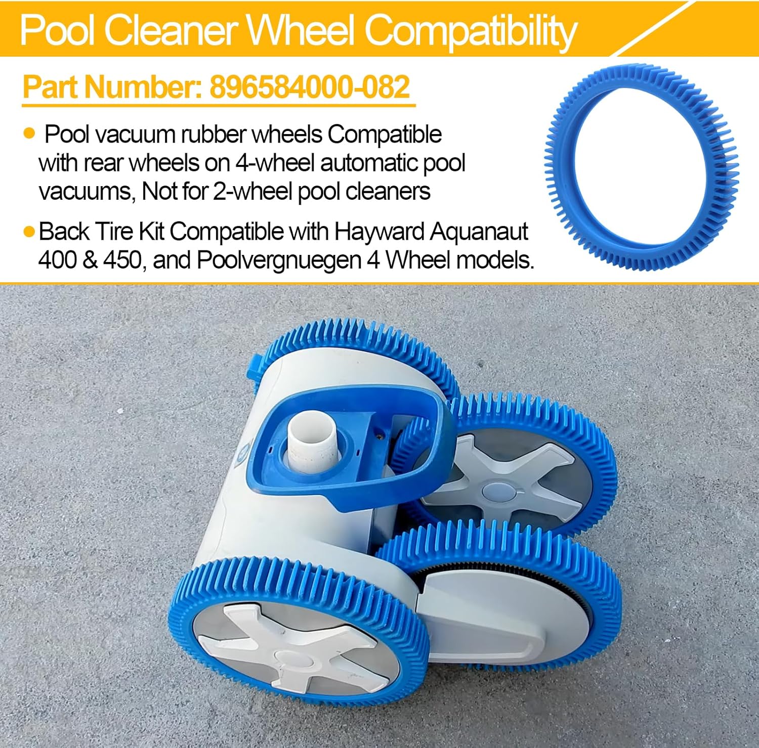 Pool Cleaner Tire Combo Kit for Hayward Pool Vacuums fit for Poolvergnuegen with Super Hump Front 896584000-143 and Rear Tires 896584000-082 Robot Vacuums(2pcs front tires + 2pcs back tires)