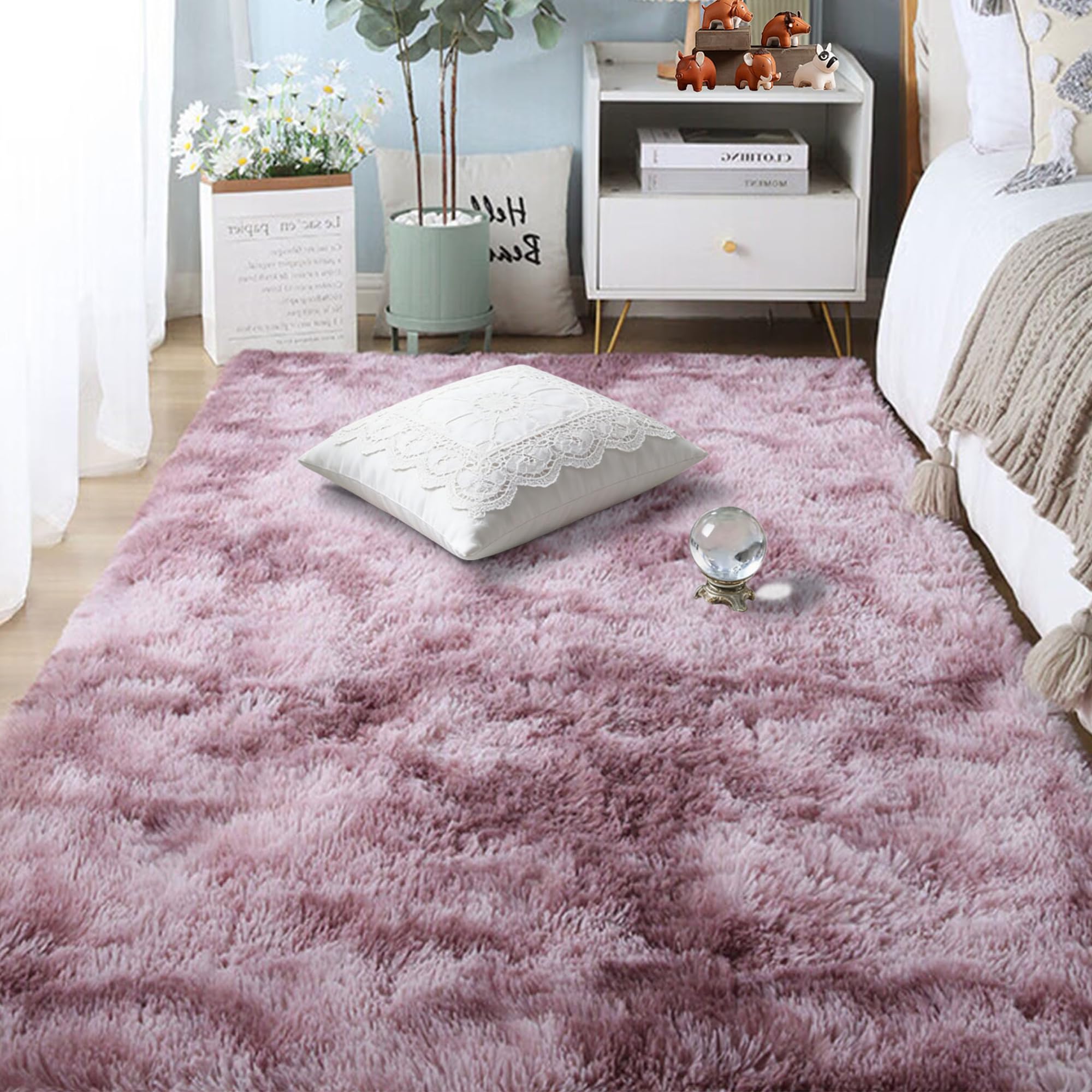 Grand tapis de salon 190x240cm lavable et moderne pour sublimer la chambre en rose pourpre