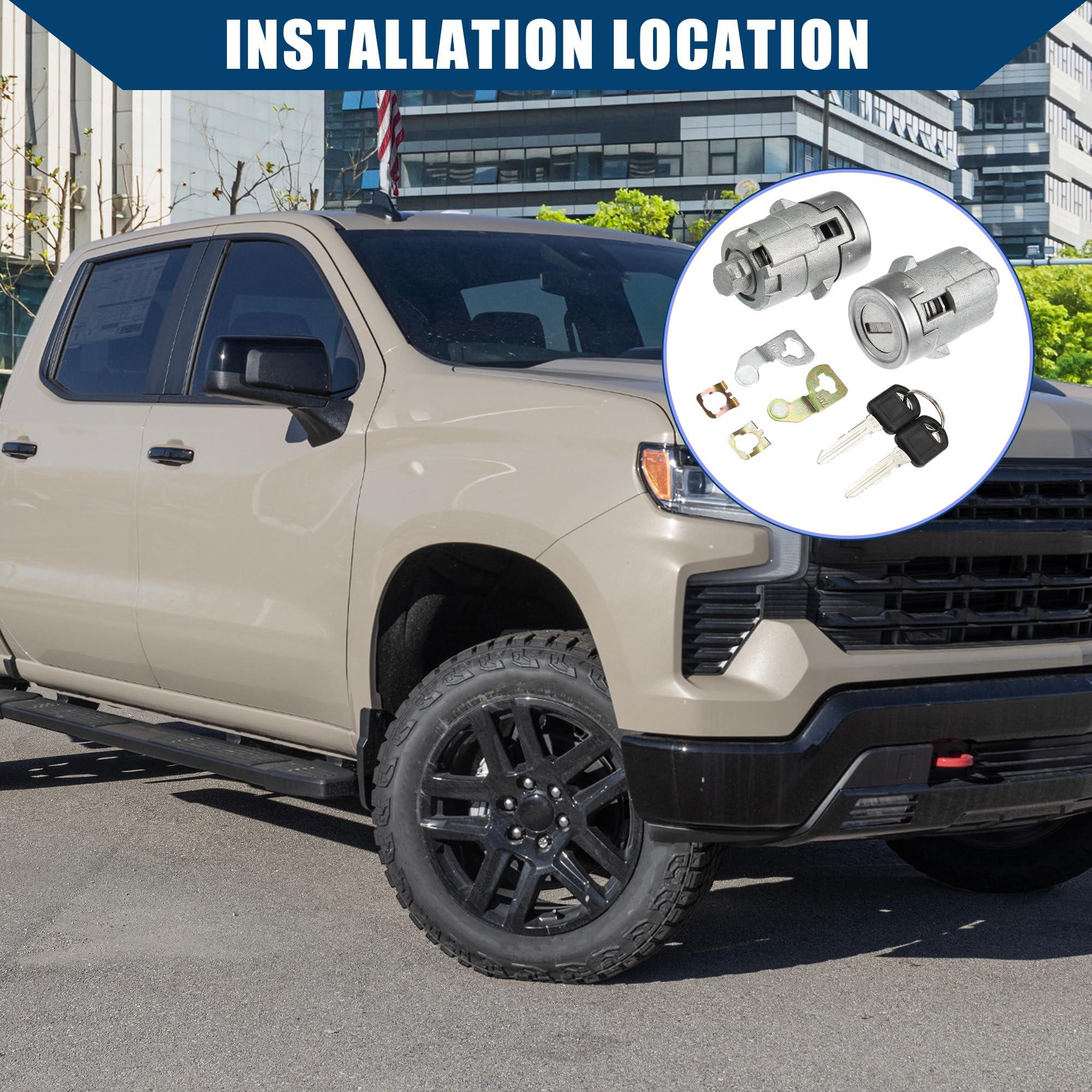 Bloqueo Puerta Frontal Trasera Juego De Cilindros De Cerradura Para Chevy Silverado Y Tahoe 2001-2006 - Con Llaves Y Clips, Reemplazo Directo 15298924 Cilindro Cerradura