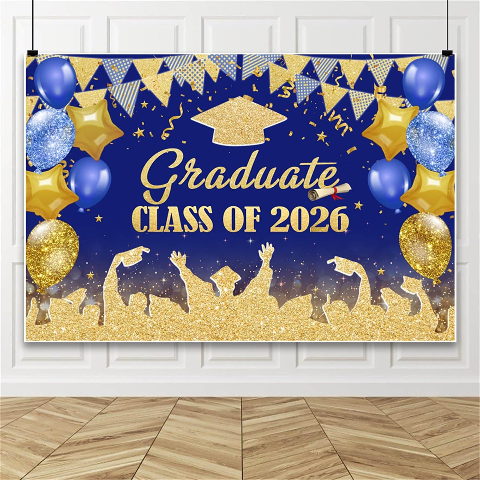 5x3ft Graduate Class of 2026 Backdrop Congratulations Graduates Blue Gold Photography Background Graduation Party Decorations Background Studio Photo Booth Props