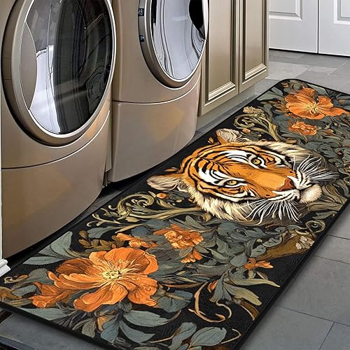 Tiger Floral Kitchen Floor Mat, Room Runner Rugs 17''x51'' Laundry
