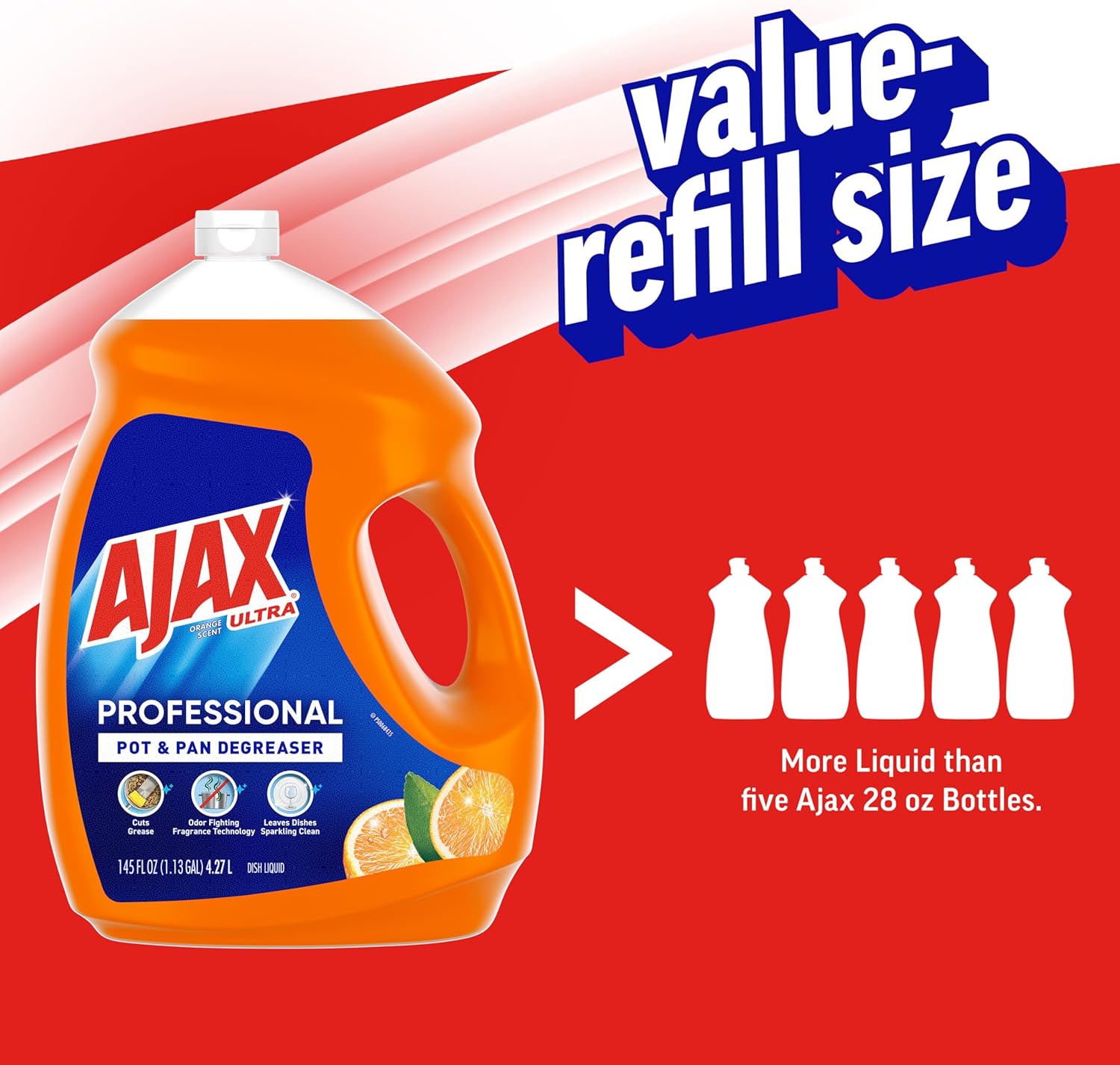 Ajax Ultra Professional Antibacterial Pot & Pan Dish Soap, Orange Scent, 145 fl. oz. (1.13 gal.), 4/Pack (61034313CT)