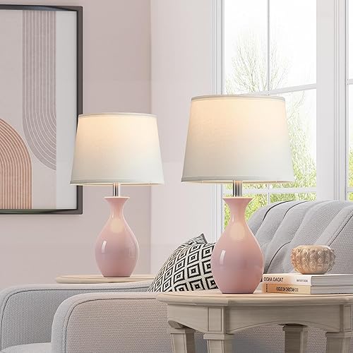 Miniatura 4 de PARTPHONER Juego de 2 lámparas de mesa, modernas lámparas de noche de cerámica para mesitas de noche, lámpara clásica pequeña para dormitorio, sala