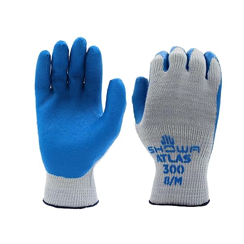 Showa Atlas 300BL-09 - Guantes ajustados con palma de recubrimiento de goma natural, color negro, grandes (paquete de 12 pares), 300XL-10.RT