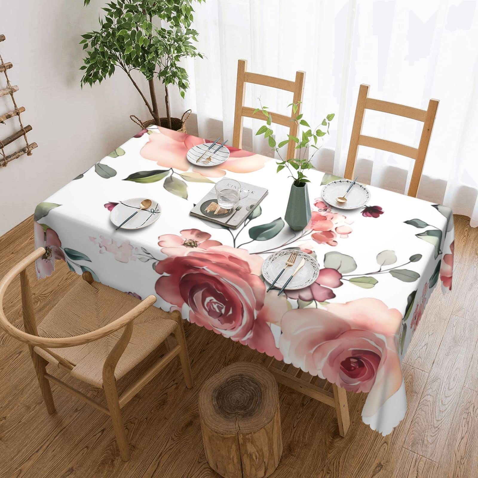 Nappe rectangulaire imprimé roses lavable pour éliminer les taches