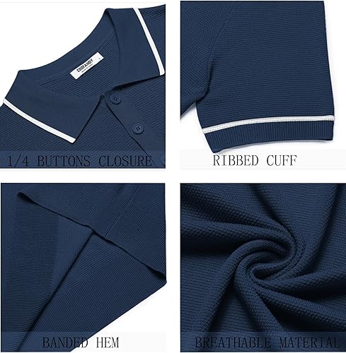 Miniatura 5 de COOFANDY Camisas polo de punto para hombre, camisas de manga corta con botones, camisas clásicas de golf con cuello